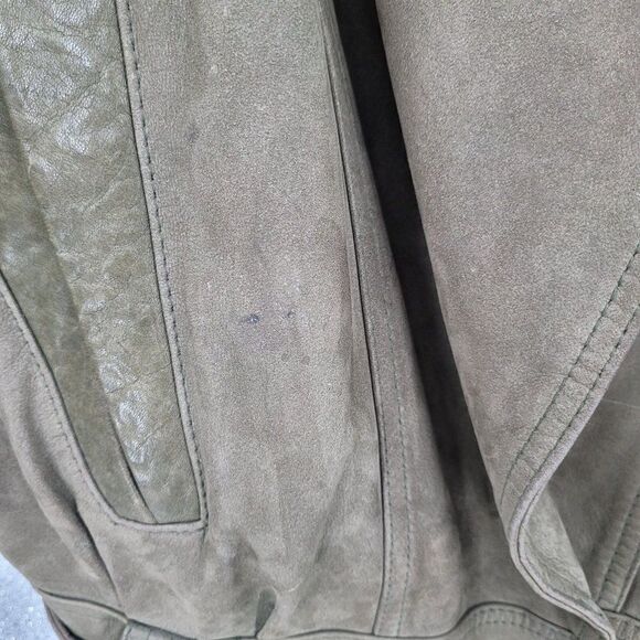 Rare Vintage 80s Winlit Army Green Leather Bomber Jacket M Raglan Belted - Picture 11 of 16